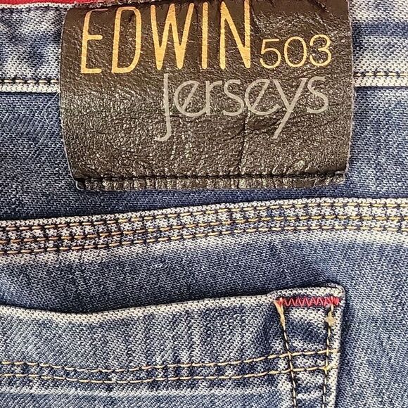 Edwin 503 Blue Straight Leg Women's Jeans With Red. Size XS - Picture 3 of 5